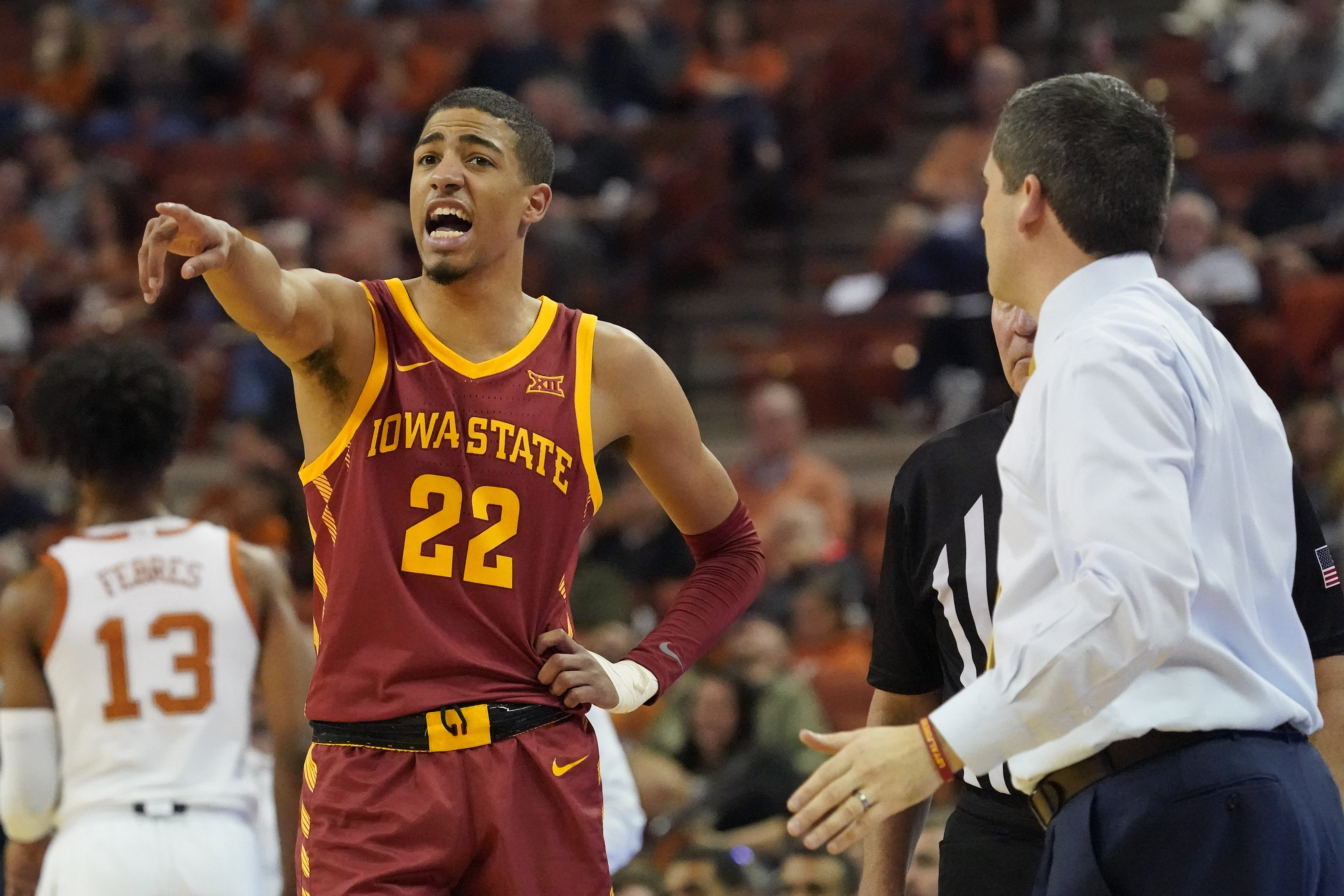 Iowa State Cyclones guard Tyrese Haliburton (#22) and head coach Steve Prohm in the second half of the game against the Texas Longhorns at Frank C. Erwin Jr. Center. Photo: Imagn